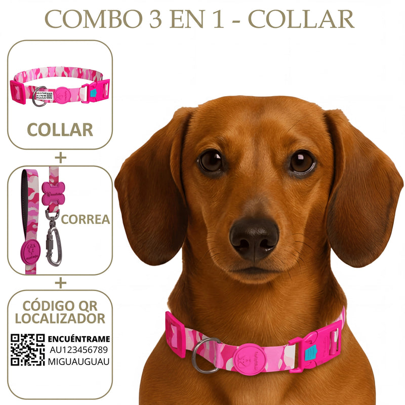 COMBO 3 EN 1: COLLAR + CORREA + LOCALIZADOR CON CÓDIGO QR
