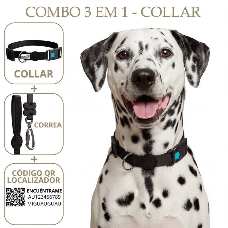 COMBO 3 EN 1: COLLAR + CORREA + LOCALIZADOR CON CÓDIGO QR