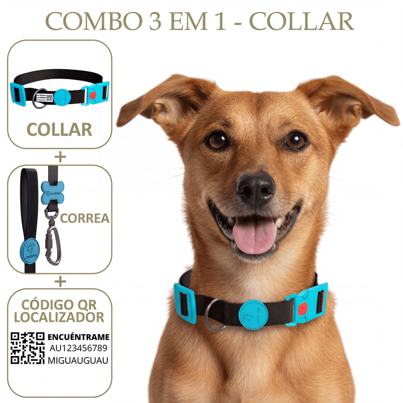 COMBO 3 EN 1: COLLAR + CORREA + LOCALIZADOR CON CÓDIGO QR