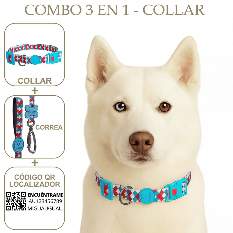 COMBO 3 EN 1: COLLAR + CORREA + LOCALIZADOR CON CÓDIGO QR