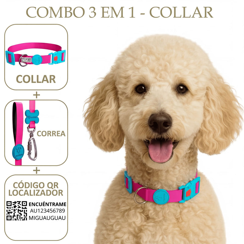 COMBO 3 EN 1: COLLAR + CORREA + LOCALIZADOR CON CÓDIGO QR