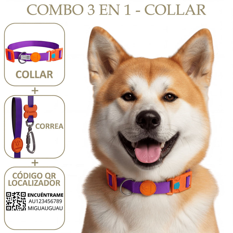 COMBO 3 EN 1: COLLAR + CORREA + LOCALIZADOR CON CÓDIGO QR