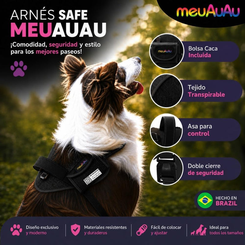 Arnés Safe meuAuAu con Localizador QR – Acolchado, Asa de Control y Portabolsas