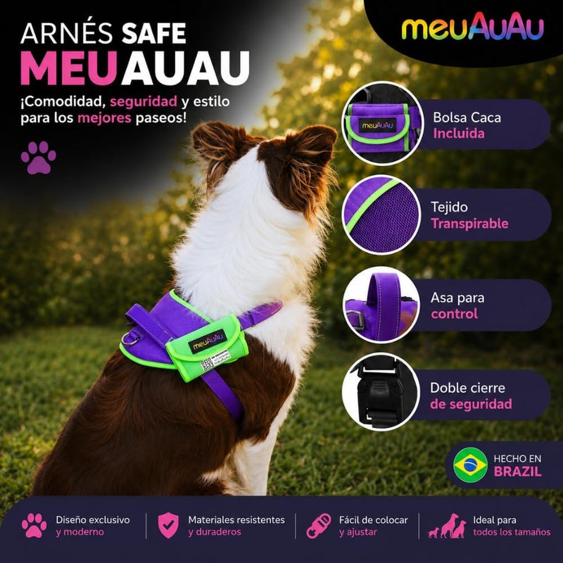 Arnés Safe meuAuAu con Localizador QR – Acolchado, Asa de Control y Portabolsas