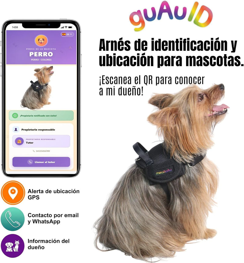 Arnés Safe meuAuAu con Localizador QR – Acolchado, Asa de Control y Portabolsas