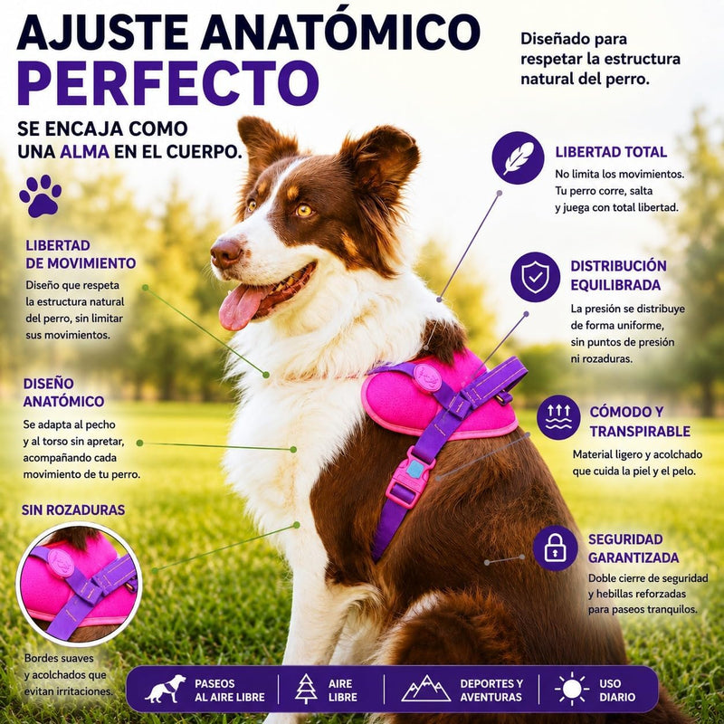 Arnés Safe meuAuAu con Localizador QR – Acolchado, Asa de Control y Portabolsas