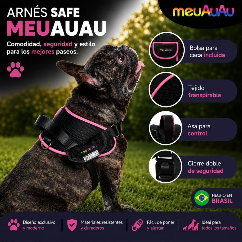 Arnés Safe meuAuAu con Localizador QR – Acolchado, Asa de Control y Portabolsas