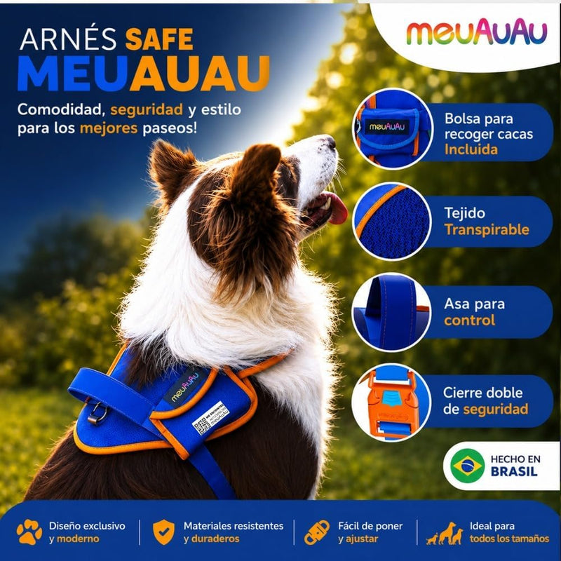 Arnés Safe meuAuAu con Localizador QR – Acolchado, Asa de Control y Portabolsas